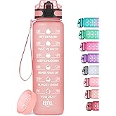 MEITAGIE 32oz Motivational Water Bottle with Time Marker & Fruit Strainer, Leak-proof BPA Free Non-Toxic 1l Bottle with Carry