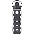 Lifefactory 22-Ounce Active Flip Cap Glass Water Bottle, 22oz, Carbon