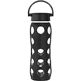Lifefactory 22-Ounce BPA-Free Glass Water Bottle with Classic Cap and Protective Silicone Sleeve, Onyx