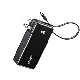 Anker 3-in-1 Portable iPhone Charger, 10,000mAh Power Bank with Built-in USB-C Cable and Foldable AC Plug, 30W Max Compact Ba
