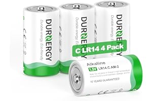 DURNERGY C Batteries 4 Pack, Alkaline Battery C Size Batteries, 1.5V C/LR14 Batteries, Type C Battery