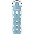 Lifefactory 22-Ounce Glass Water Bottle with Active Flip Cap and Protective Silicone Sleeve, Denim