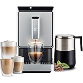 Tchibo Single Serve Coffee Maker Silver - Automatic Espresso Coffee Machine with Induction Milk Frother for Rich, Creamy Frot