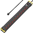 CRST 12 Outlets Metal Long Power Strip,15Amp/1875W Heavy Duty Surge Protector Power Strips with Switches, Cord Manager, 9FT C