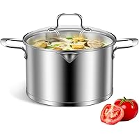 9L Stainless Steel Stock Pot with Glass lid, Induction Soup Cooking Pot with Pour spout, Scale Engraved Inside, Compatible wi