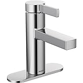 Moen Beric Chrome Modern One-Handle Single Hole Bathroom Faucet with Drain Assembly and Optional Deckplate for your Bath Sink