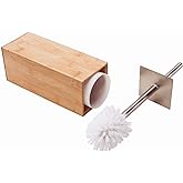 GOBAM Bamboo Toilet Bowl Cleaner with Holder for All Toilet Types - Hidden Stainless Steel Toilet Brush - Bathroom Cleaning B