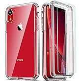 COOLQO Compatible for iPhone XR Case, with [2 x Tempered Glass Screen Protector] Clear 360 Full Body Coverage Hard PC+Soft Si