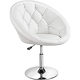 Yaheetech Vanity Chair Makeup Swivel Accent Chair Height Adjustable Round Back Tilt Chair with Chrome Frame for Makeup Room, 