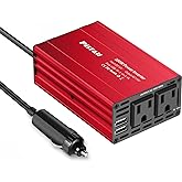 300W Power Inverter 12v to 110v, Dc to Ac Converter, Car Outlet Adapter with 2 USB Ports and 2 Ac Socket, Laptop Car Charger 