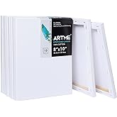 ARTME Stretched Canvas 8x10 Inch Pack of 10, 8oz Primed Acid-Free 100% Cotton, White Blank Canvases Perfect for Acrylic, Oil,