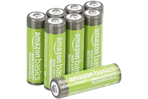 Amazon Basics 8-Pack Rechargeable AA NiMH High-Capacity Batteries, 2400 mAh, Recharge up to 400x Times, Pre-Charged