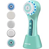 UMICKOO Face Scrubber Exfoliator,Facial Cleansing Brush Rechargeable IPX7 Waterproof with 5 Brush Heads,Electric Face Spin Br