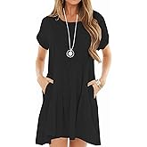 PLOKNRD Women's Summer Casual Dresses Short Sleeve Loose Ruffle Swing Pockets T Shirt Dress