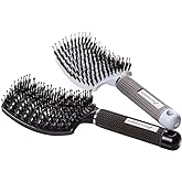 Boar Bristle Hair Brush set – Curved and Vented for Wet and Dry Detangling Hair Brush for Women Long, Thick, Thin, Curly & Ta