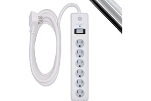 GE 6-Outlet Surge Protector, 10 Ft Extension Cord, Power Strip, 800 Joules, Flat Plug, Twist-to-Close Safety Covers, UL Liste