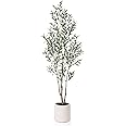 LOMANTO Artificial Olive Trees, 6 ft Tall Fake Olive Trees for Indoor, Faux Olive Silk Tree, Large Olive Plants with White Pl
