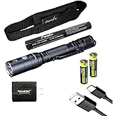 Fenix LD22 V2 800 Lumen slim LED tactical flashlight, rechargeable battery, 2 X AA batteries with EdisonBright charging adapt