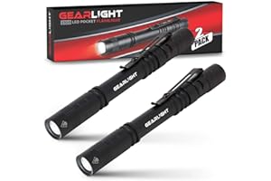 GearLight S100 LED Pocket Pen Light- 2 Small, Compact Flashlights with Clip for Tight Spaces, Police Inspection, Nurses & Med