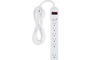 Amazon Basics Rectangular 6-Outlet Surge Protector Power Strip, 6-Foot Long Cord, 790 Joule - White