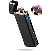 Lighter, Electric Arc Lighter USB Rechargeable Lighter Windproof Flameless Lighter Plasma Lighter with Battery Indicator (Upg