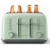 BUYDEEM DT640 4-Slice Toaster, Extra Wide Slots, Retro Stainless Steel with High Lift Lever, Bagel and Muffin Function, Remov