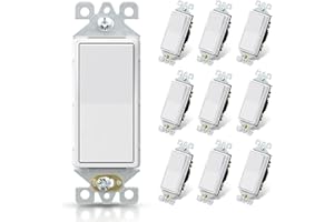 ELEGRP Matte White Single Pole Decorator Light Switch, 15Amp, 120/277V, Decorative Paddle Rocker Switch Replacement, On/Off W