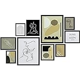 ArtbyHannah 10 Pack Black Gallery Wall Frame Set with Decorative Abstract Minimalist Prints, Picture Frame Set for Home Decor
