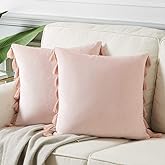 Fancy Homi Pack of 2 Cute Decorative Throw Pillow Covers with Handmade Tassels, Soft Velvet Peach Solid Square Cushion Case S