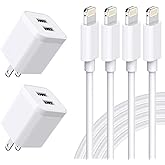 Qntry USB Wall Charger, [MFi Certified] iPhone Charger Lightning Cable 6FT(4PACK) Fast Charging Data Sync Cords Dual Port USB