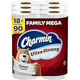 Charmin Ultra Strong Clean Touch Toilet Paper, 18 Family Mega Rolls = 90 Regular Rolls