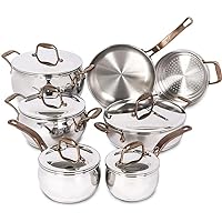 Lagostina Kitchen Pots and Pans, Stainless Steel Cookware Set, All Heat Sources, Bronze Elegance, 12 Piece, Silver, Induction