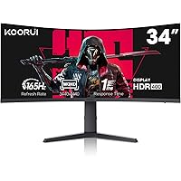 KOORUI 34 Inch Ultrawide Curved Gaming Monitor 144Hz 165Hz, 1ms, 1000R, WQHD 3440×1440p, 21:9 2K Display, DCI-P3 90% Color Ga