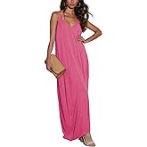 Poetsky Womens Casual Strappy V Neck Sleeveless Flowy Pockets Loose Long Maxi Beach Dress Sundress