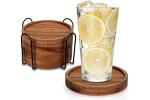 4 Pcs Farmhouse Wooden Coasters with Holder Cute Wood Drink Coaster Set Outdoor Beer Coaster Home Decoration Coffee Table Dec