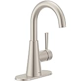 Moen Ronan Spot Resist Brushed Nickel One-Handle Single Hole Modern Bathroom Sink Faucet with Optional Deckplate and Spring L