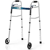 Compact Folding Walker for Seniors by Health Line Massage Products, Standard Walker with 5 inch Wheels and Trigger Release, M