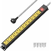 12 Outlet Heavy Duty Power Strip with 15A Circuit Breaker,Metal Wall Mount Power Strip for Garage Workshop Industrial 1200J 1