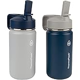 ThermoFlask 14 oz Double Wall Vacuum Insulated Stainless Steel 2-Pack of Water Bottles, Harbor Grey/Denim