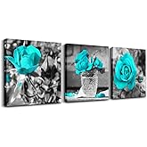 Canvas Wall Art For Bedroom Wall Decor For Living Room Black And White Wall Paintings Blue Rose Flowers Pictures Watercolor G