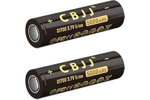 CBJJ 21700 Rechargeable Battery, 3.7 Volt 21700 Battery 5000mAh Flat Top 21700 Li-ion Battery for Flashlight (2 Pack, Black)