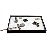 Nature's Mark Mini Zen Garden Kit for Desk with Rake, White Sand, Buddha Figures, Bridge Figure and River Rocks, Black Rectan