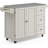 Homestyles Kitchen Cart with Stainless Steel Metal Top Rolling Mobile Kitchen Island with Storage and Towel Rack 54 Inch Widt