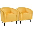 Yaheetech Yellow Chairs Set of 2, Accent Chair for Bedroom, Armchair for Living Room, Velvet Fabric Club Chair with Soft Padd