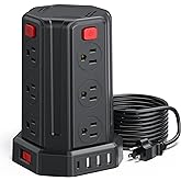 Power Strip Surge Protector, 10 Ft Extension Cord with 12 AC Multiple Outlets 4 USB (1 USB C), SMALLRT Power Tower Desktop Ch