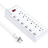 USB Power Strip, Surge Protector with 6 Outlets & 6 USB Charging Ports, 6ft Heavy Duty Extension Cord, USB Outlet Extender fo