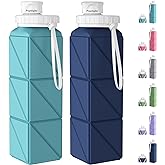 Popdigito 2 pack Collapsible Water Bottles Leakproof Cup –Food-Grade BPA-Free Silicone Travel Bottles–Foldable Water Bottle 6