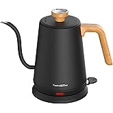 Nueve&Five Gooseneck Electric Kettle with Thermometer， Black Electric Kettle 1L with Auto Shut-Off，1000W Hot Water Kettle of 