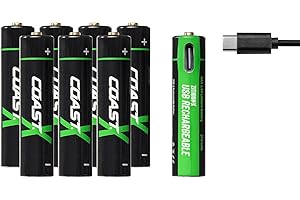 Coast AAA USB-C Rechargeable Batteries, ZITHION-X, Lithium Ion 1.5v 750 mAh, Long Lasting, Charges Under 1.25 Hours, Charging