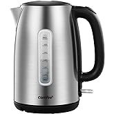 COMFEE' Stainless Steel Electric Kettle, 1.7 Liter Tea Kettle Electric & Hot Water Kettle, 1500W Fast Boil with LED Light, Au